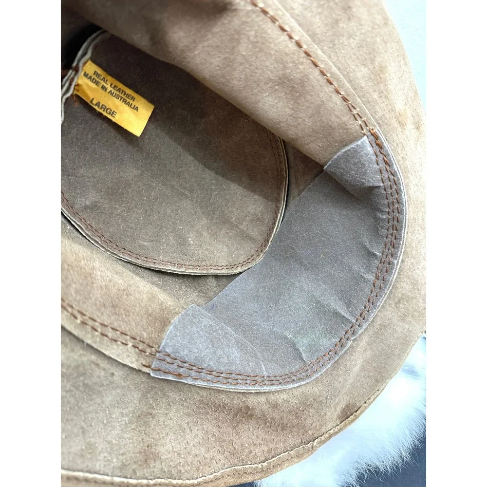Suede leather outback hat Australia genuine leather tan braided vintage large‎